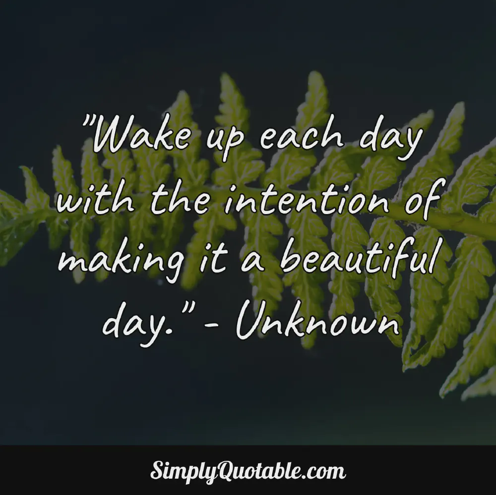 Wake up each day with the intention of making it a beautiful day  Unknown