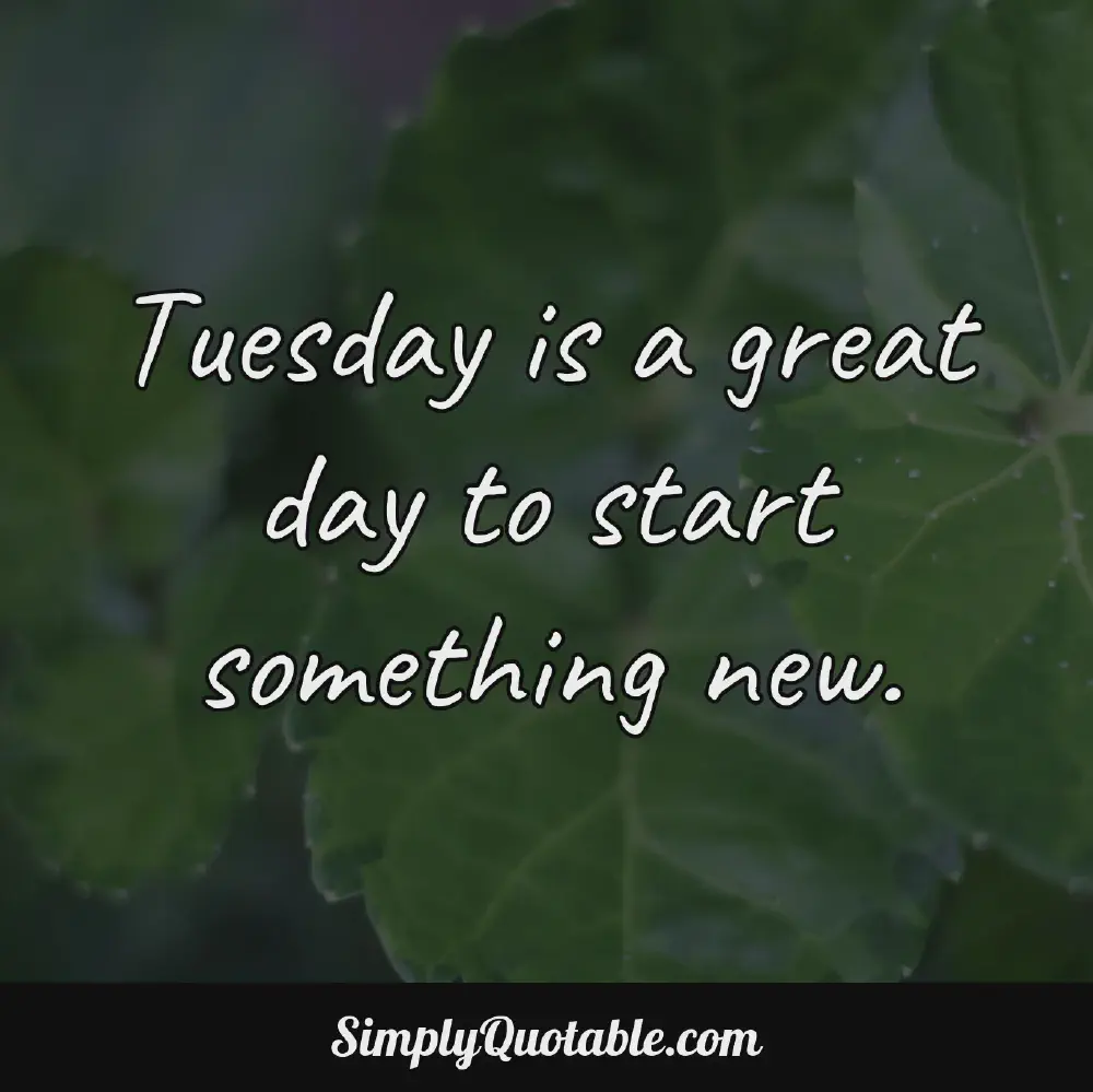 Tuesday is a great day to start something new