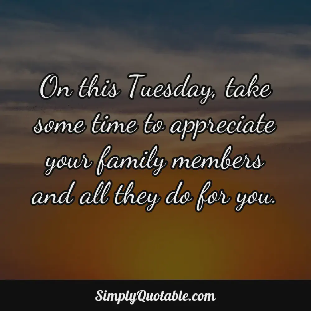 On this Tuesday take some time to appreciate your family members and all they do for you