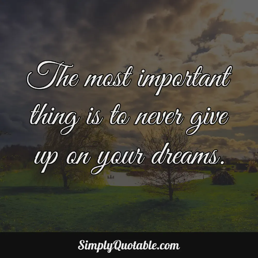 The most important thing is to never give up on your dreams